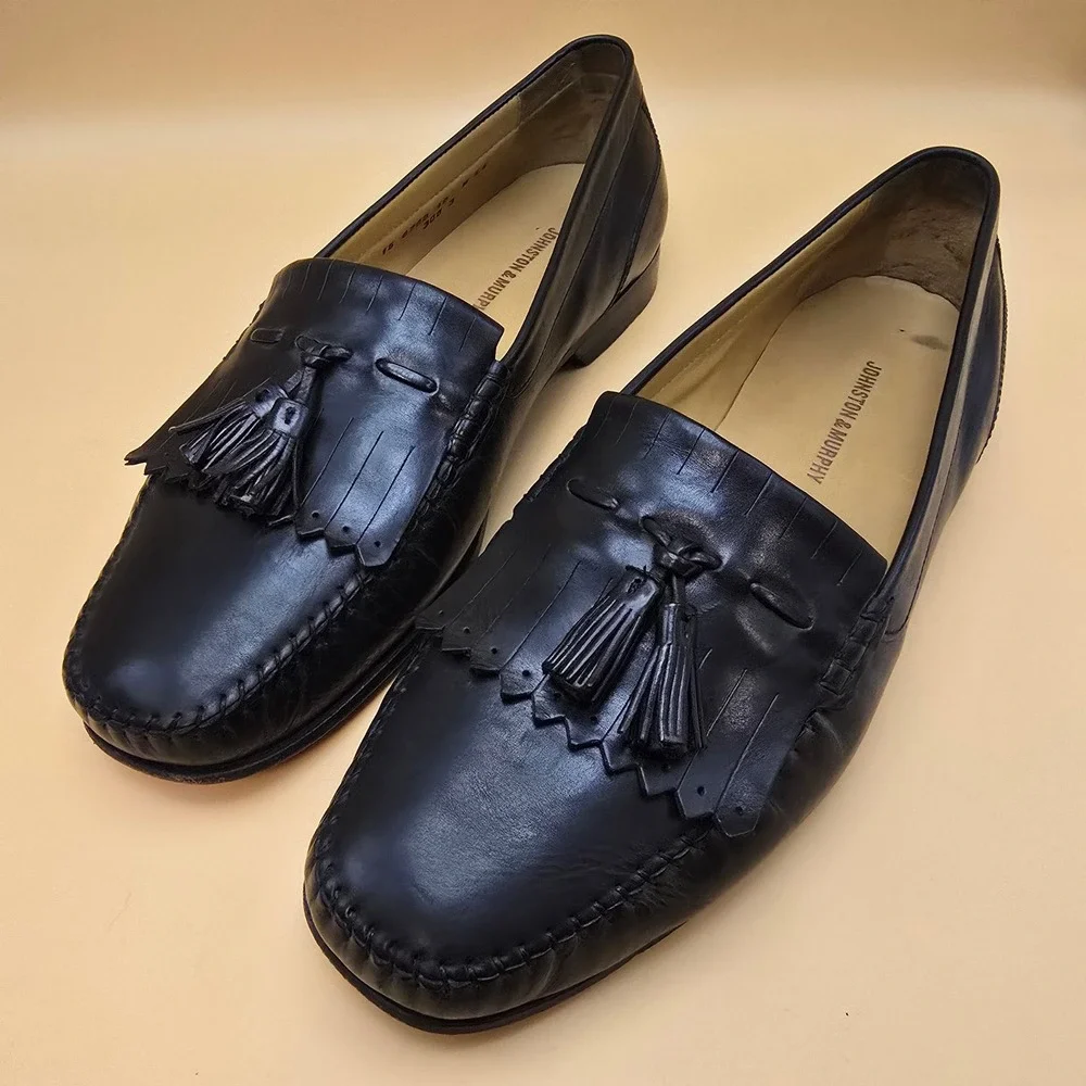 Johnston & Murphy‎ Black Leather Tassel Kiltie Loafers Mens 10W Dress Shoes